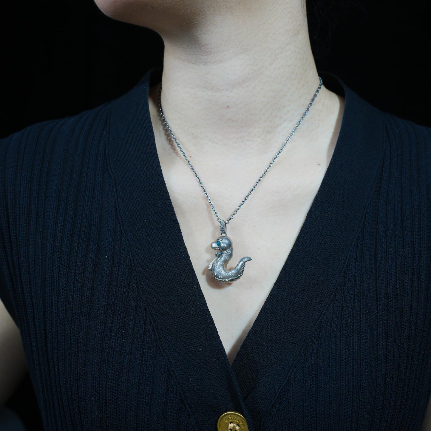 925 Sterling Silver Snake Pendant with Green Chalcedony | Handcrafted Fantasy Totem Amulet | Emotional Guardian Jewelry Gift