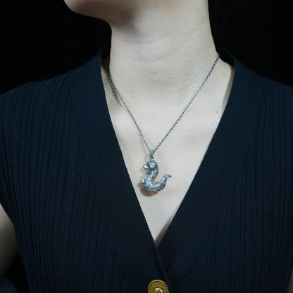 925 Sterling Silver Snake Pendant with Green Chalcedony | Handcrafted Fantasy Totem Amulet | Emotional Guardian Jewelry Gift