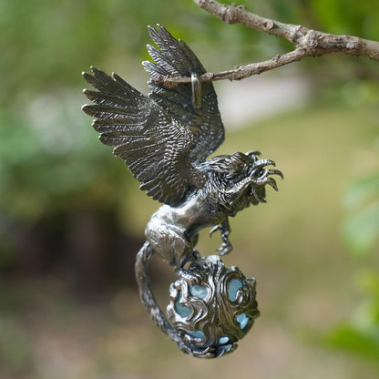 Winged Lion Pendant | 925 Sterling Silver & Aquamarine Necklace | Handmade Spiritual Jewelry of Wisdom & Protection | Gift for Him