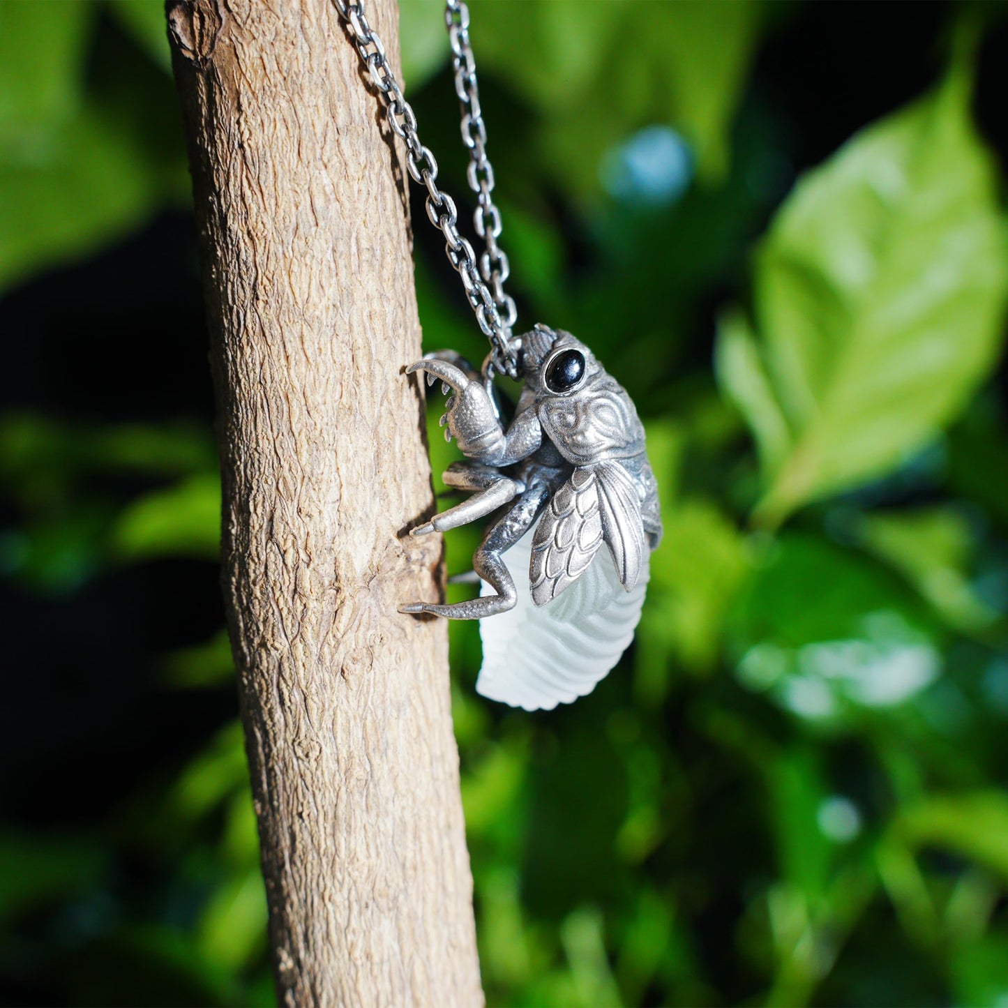 Cicada Necklace | 925 Sterling Silver & Crystal Pendant | Handmade Insect Jewelry Symbolizing Rebirth & Clarity | Nature-Inspired Gift