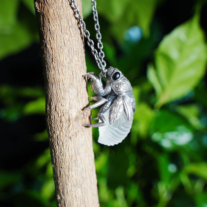 Cicada Necklace | 925 Sterling Silver & Crystal Pendant | Handmade Insect Jewelry Symbolizing Rebirth & Clarity | Nature-Inspired Gift