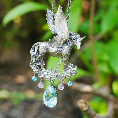 Hand-Carved Pegasus Unicorn Necklace | Symbol of Freedom, Purity & Blessing | Spiritual Gift for Magic Zodiac Believers