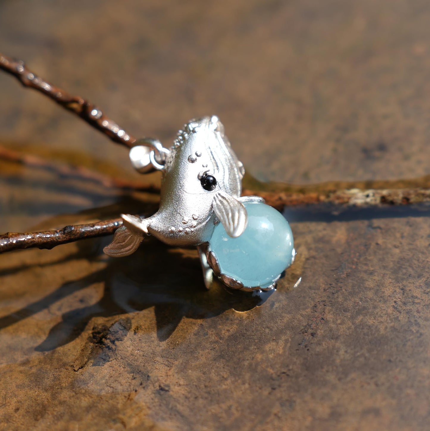Stellar Whale Pendant | 925 Sterling Silver & Aquamarine Necklace | Spiritual Whale Amulet for Dreams & Intuition | Handmade Ocean Jewelry Gift