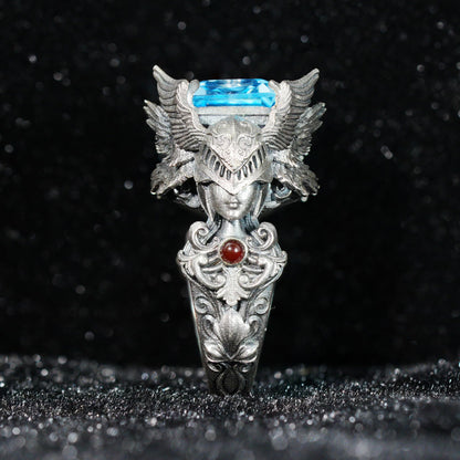 Valkyrie Ring in 925 Sterling Silver with Blue Topaz | Handmade Norse Goddess Jewelry