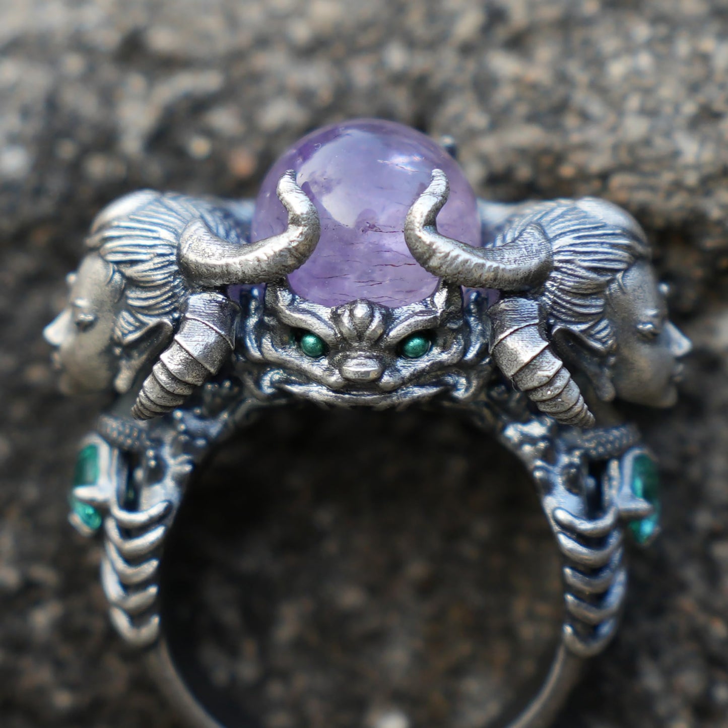 Amethyst & Aquamarine Ring in 925 Sterling Silver | Handmade Fantasy Jewelry | Artisan Gift for Collectors