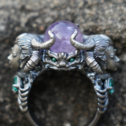Amethyst & Aquamarine Ring in 925 Sterling Silver | Handmade Fantasy Jewelry | Artisan Gift for Collectors
