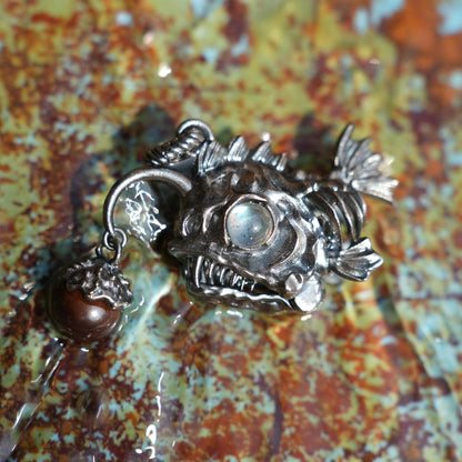 Anglerfish Pendant | 925 Sterling Silver & Labradorite Necklace | Handmade Ocean-Inspired Jewelry Gift for Sea Lovers & Collectors