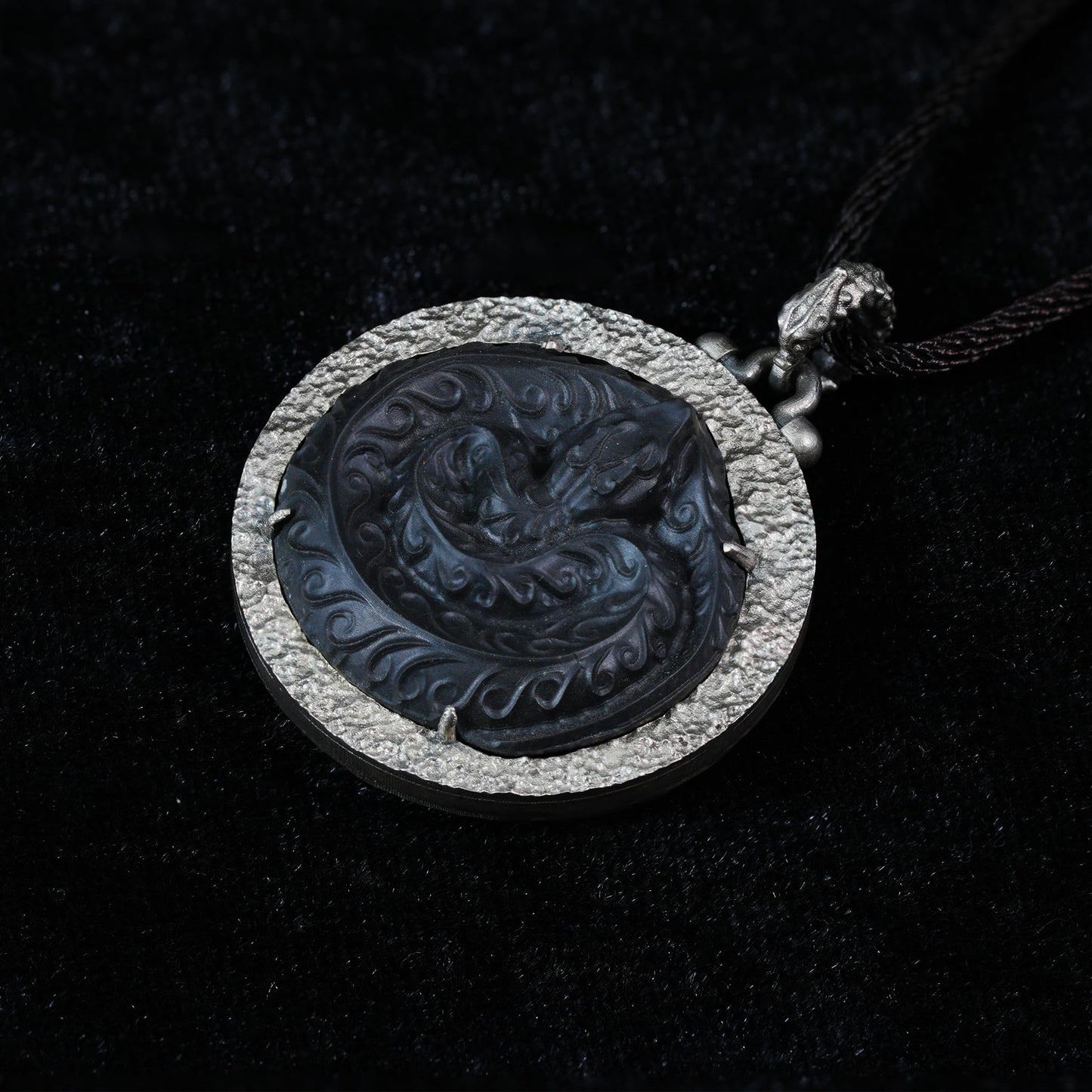 Mystic Black Jade Dragon Amulet Necklace | 925 Sterling Silver Totem Pendant | Taoist Spirit Guardian Talisman | Handmade Gothic Asian Jewelry