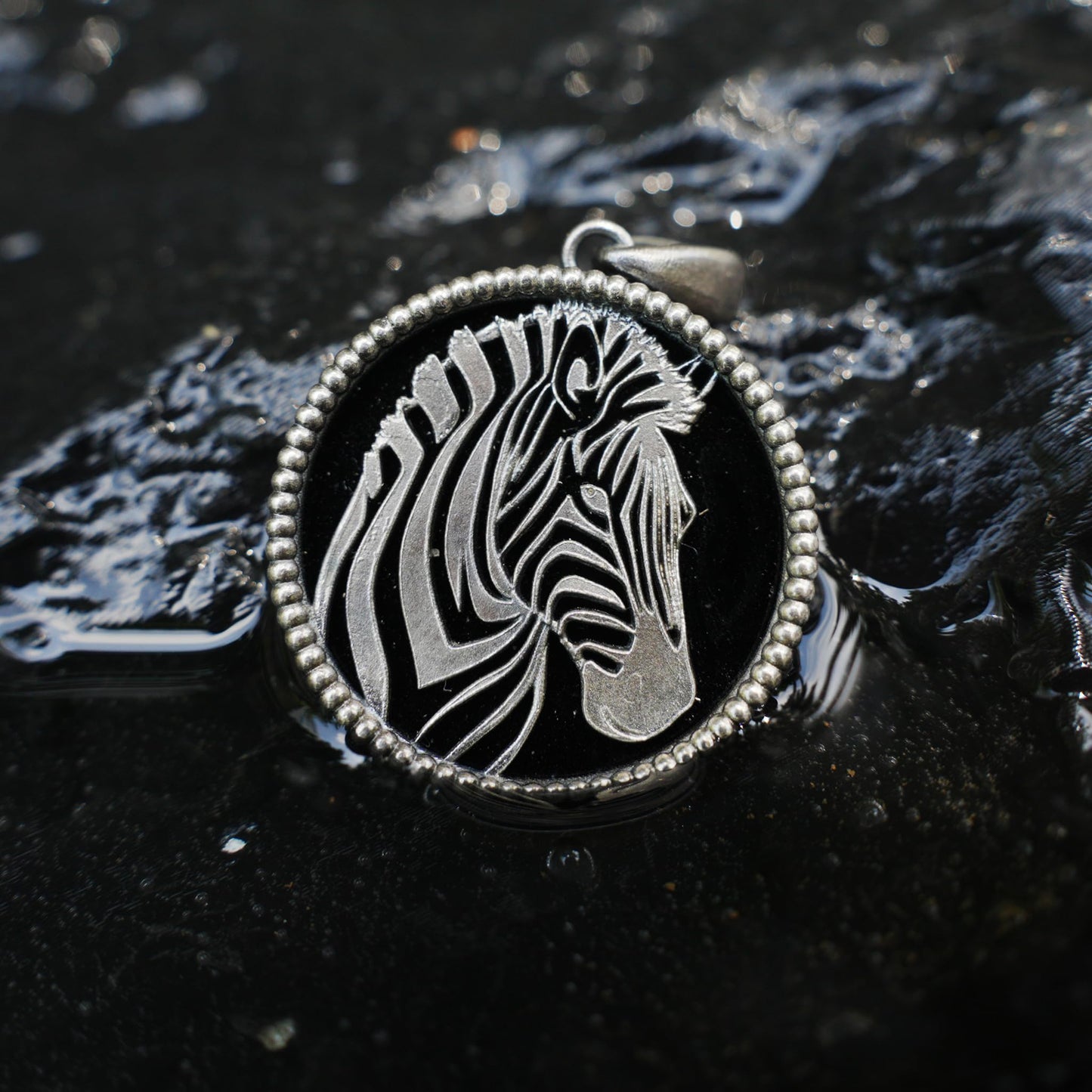 Wildlife Zebra Totem Necklace | 925 Sterling Silver Handcrafted Relief Medallion | Black-White Minimal Unisex Pendant | Double-Sided Design