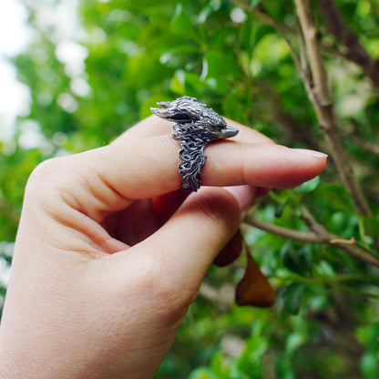 Fox Totem Ring in 925 Silver with Green Zircon Eyes | Handmade Spirit Guardian Animal Jewelry