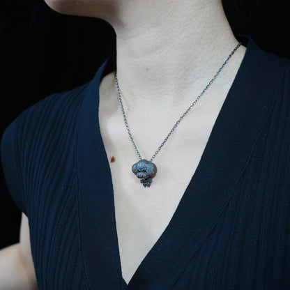 925 Sterling Silver Dog Pendant with Black Onyx & Red Zircon | Handmade Guardian Amulet Necklace | Fantasy Dreamkeeper Jewelry Gift