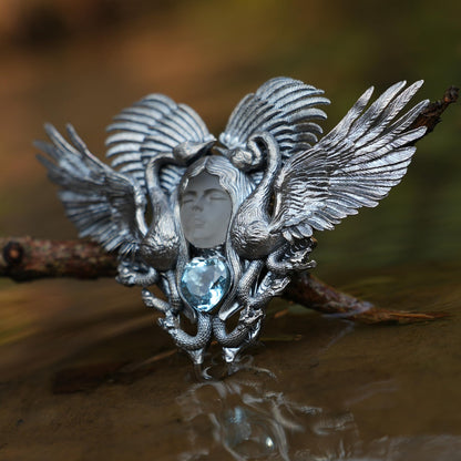 Forest Goddess Pendant | 925 Sterling Silver Handmade Jewelry | White Crystal & Sky Blue Topaz Amulet | Symbol of Purity & Protection