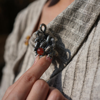 Eight-Headed Serpent Pendant | Handmade 925 Silver Mythical Jewelry | Yamata no Orochi Amulet with Golden Quartz | Japanese Power Symbol