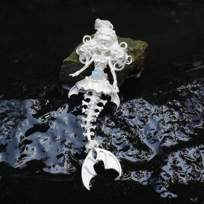 925 Sterling Silver Mermaid Skeleton Pendant with Labradorite | Handcrafted Ocean Amulet Necklace | Gothic Fantasy Jewelry Gift