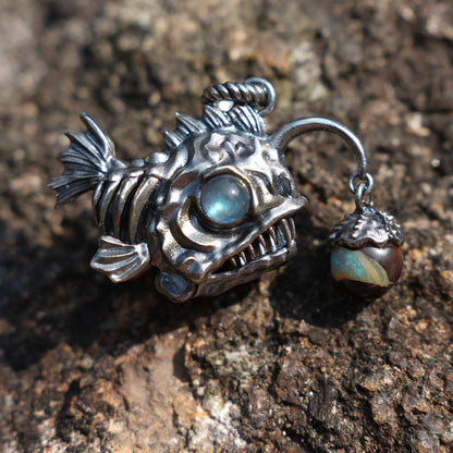 Anglerfish Pendant | 925 Sterling Silver & Labradorite Necklace | Handmade Ocean-Inspired Jewelry Gift for Sea Lovers & Collectors
