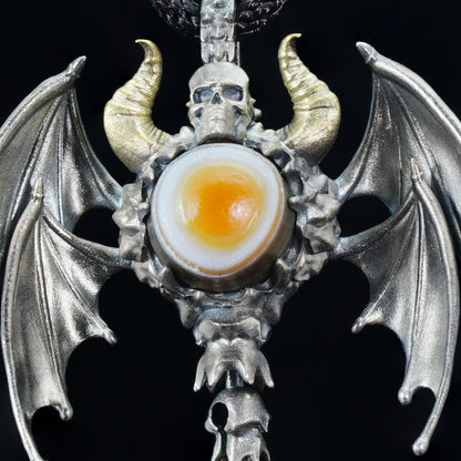 Gothic Totem Pendant | 925 Silver & Brass Necklace with Amethyst Drop and Opal Eye | Handmade Fantasy Jewelry for Him