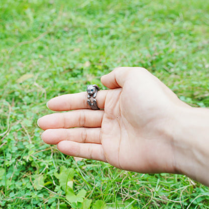 Handcrafted Rabbit Ring with Green Zircon, Spring Awakening Symbol, Unique Silver Jewelry