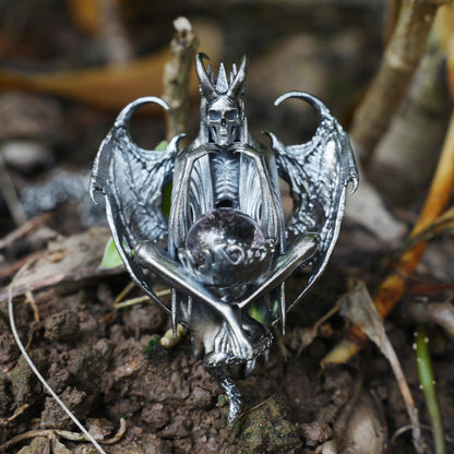 Gothic pendant with ghost crystal in oxidized 925 silver totem design gift for her statement necklace birthday