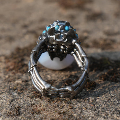 Shadow Claw Agate Ring | Gothic 925 Silver Statement Ring with Agate & Turquoise | Handmade Fantasy Jewelry Gift