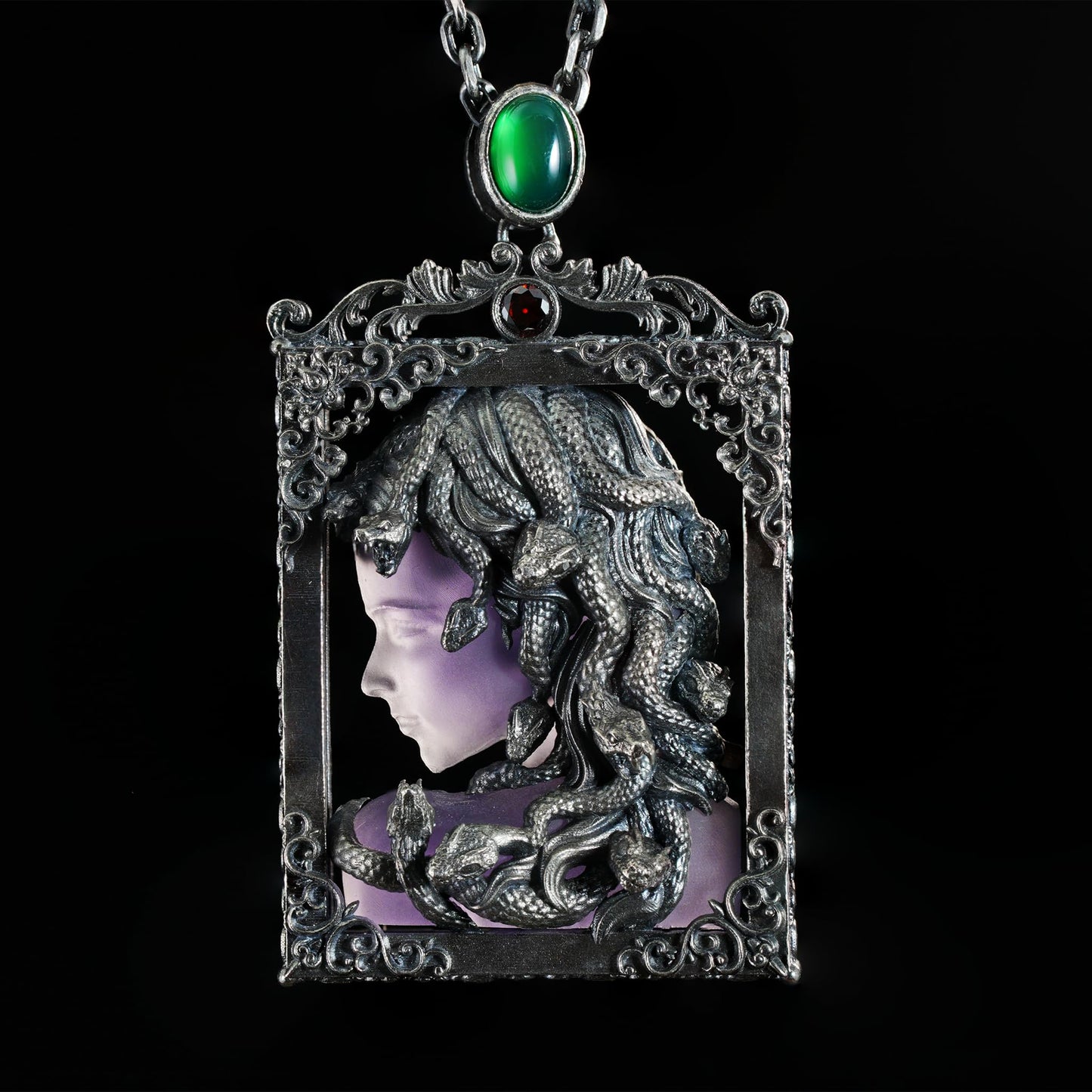 Handcrafted Medusa Pendant Necklace in 925 Silver | Amethyst Mirror & Serpent Hair | Gothic Greek Mythology Jewelry | Feminine Power Gift