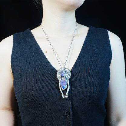 Cyber-Gothic Goddess Pendant | 925 Sterling Silver Necklace with Crystal or Amethyst | Feminist Power & Dark Fantasy Jewelry | Handmade Statement Gift