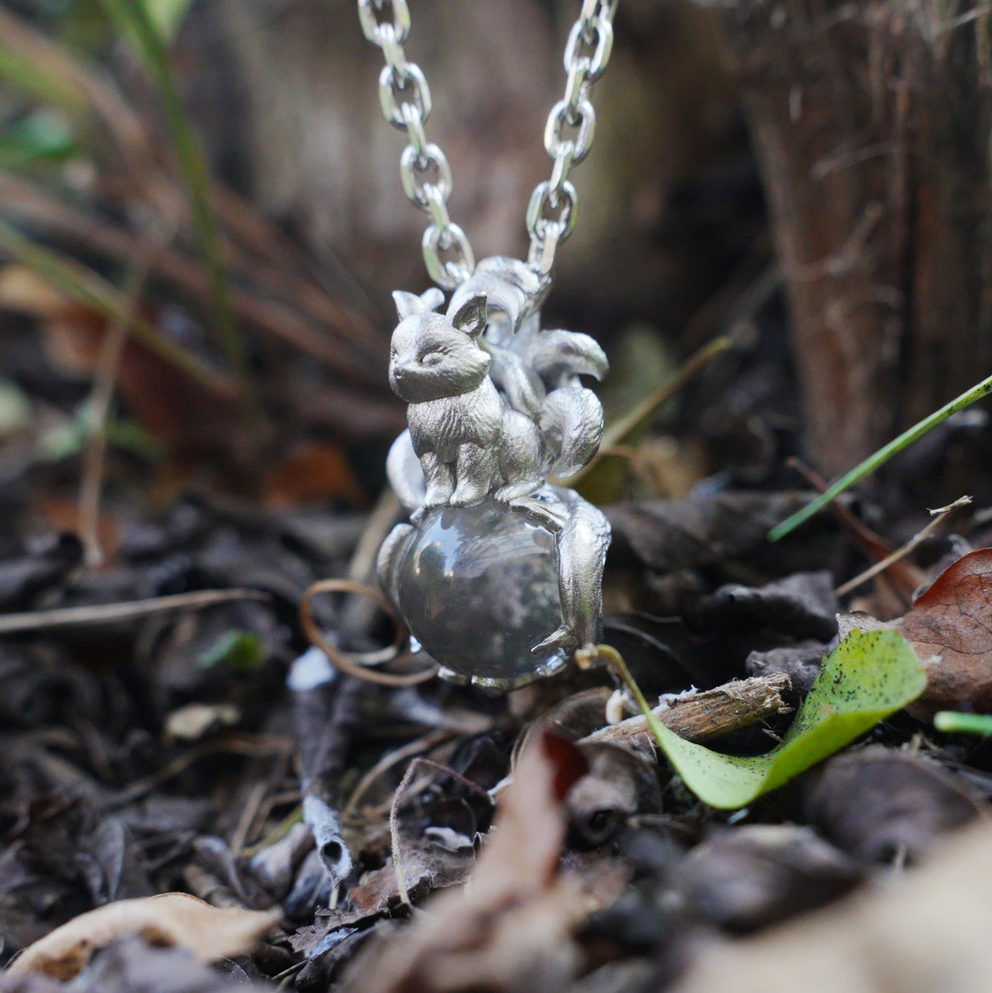 925 Sterling Silver Nine-Tailed Fox Pendant with Phantom Quartz | Handmade Spirit Amulet Necklace | Mythical Fantasy Jewelry Gift