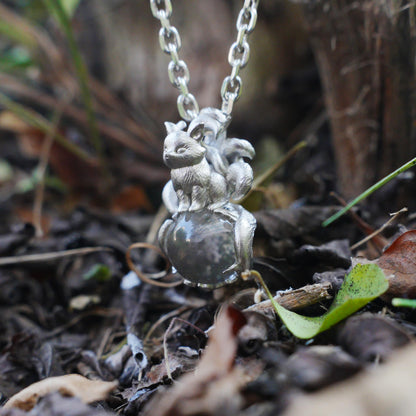 925 Sterling Silver Nine-Tailed Fox Pendant with Phantom Quartz | Handmade Spirit Amulet Necklace | Mythical Fantasy Jewelry Gift