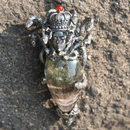 Medusa’s Gaze Pendant | 925 Sterling Silver & Phantom Quartz Necklace | Handcrafted Mythical Jewelry Gift for Fantasy & Art Lovers
