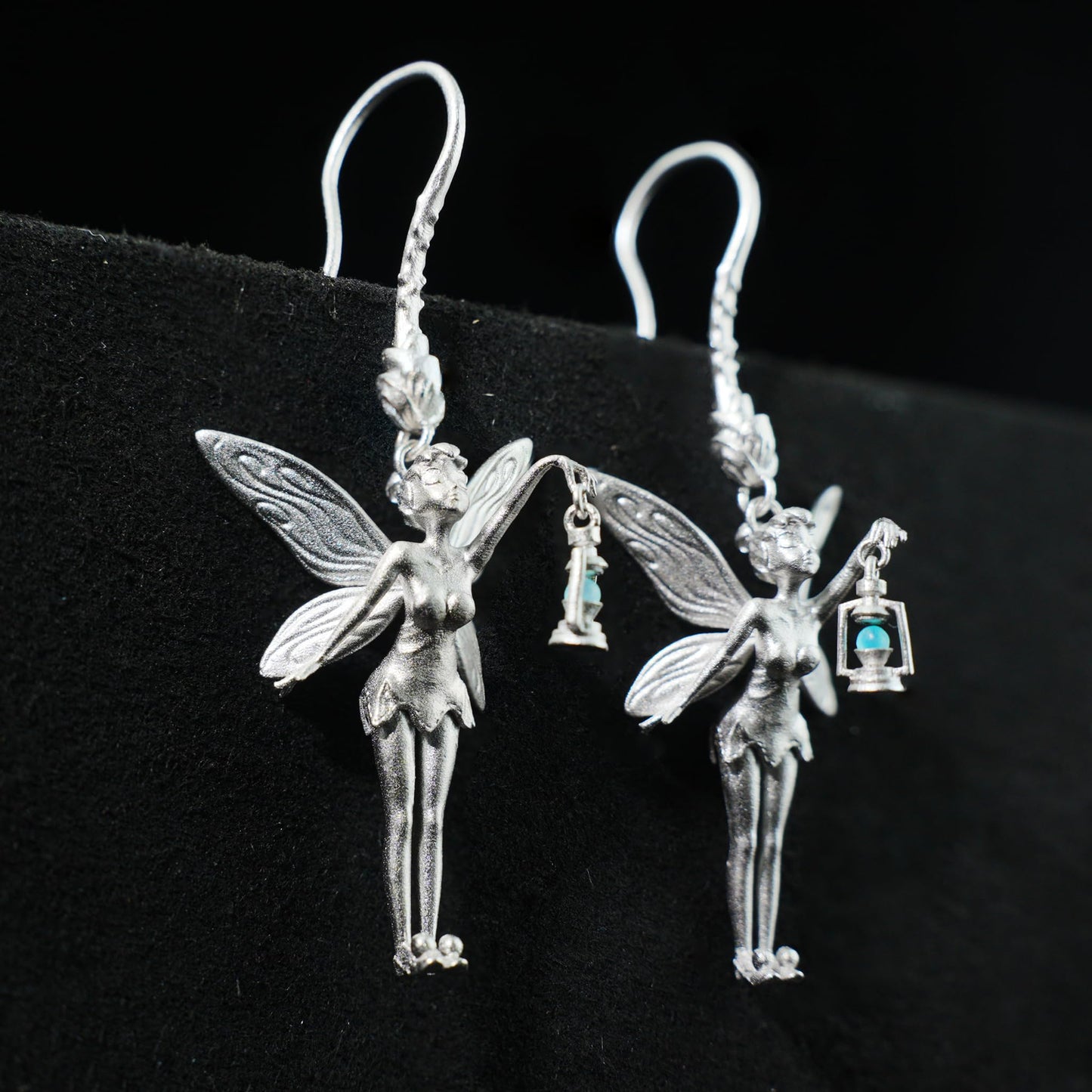 925 Silver Fairy Earrings with Amazonite | Handmade Fantasy Jewelry | Winged Elf Design Gift for Dreamers and Collectors
