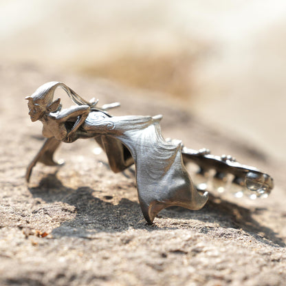 Mystical Winged Enchantress Pendant | 925 Sterling Silver Fantasy Necklace with Ghost Stone | Handcrafted Mythical Jewelry Gift for Collectors