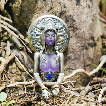 Cyber-Gothic Goddess Pendant | 925 Sterling Silver Necklace with Crystal or Amethyst | Feminist Power & Dark Fantasy Jewelry | Handmade Statement Gift