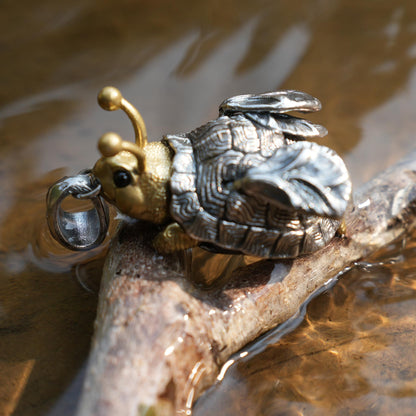 Flying Turtle Pendant | Handmade Silver & Brass Animal Amulet | Fantasy Jewelry Gift for Nature Lovers & Dreamy Souls