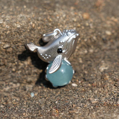 Stellar Whale Pendant | 925 Sterling Silver & Aquamarine Necklace | Spiritual Whale Amulet for Dreams & Intuition | Handmade Ocean Jewelry Gift