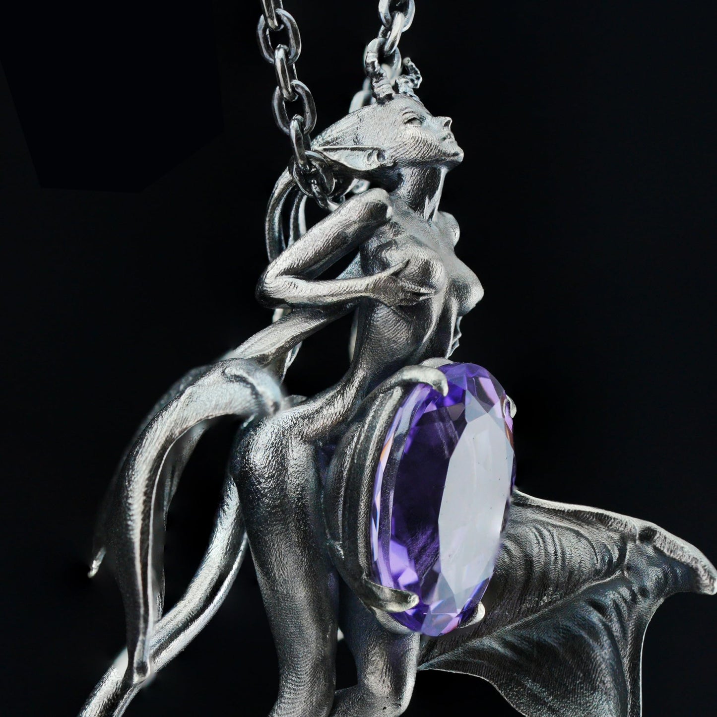 Handcrafted Silver Demon Wing Pendant Necklace | Mystical Banshee Jewelry Symbolizing Strength, Power & Mystery | Unique Gift for Her