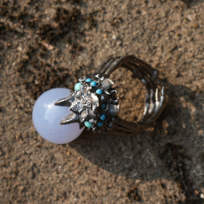 Shadow Claw Agate Ring | Gothic 925 Silver Statement Ring with Agate & Turquoise | Handmade Fantasy Jewelry Gift
