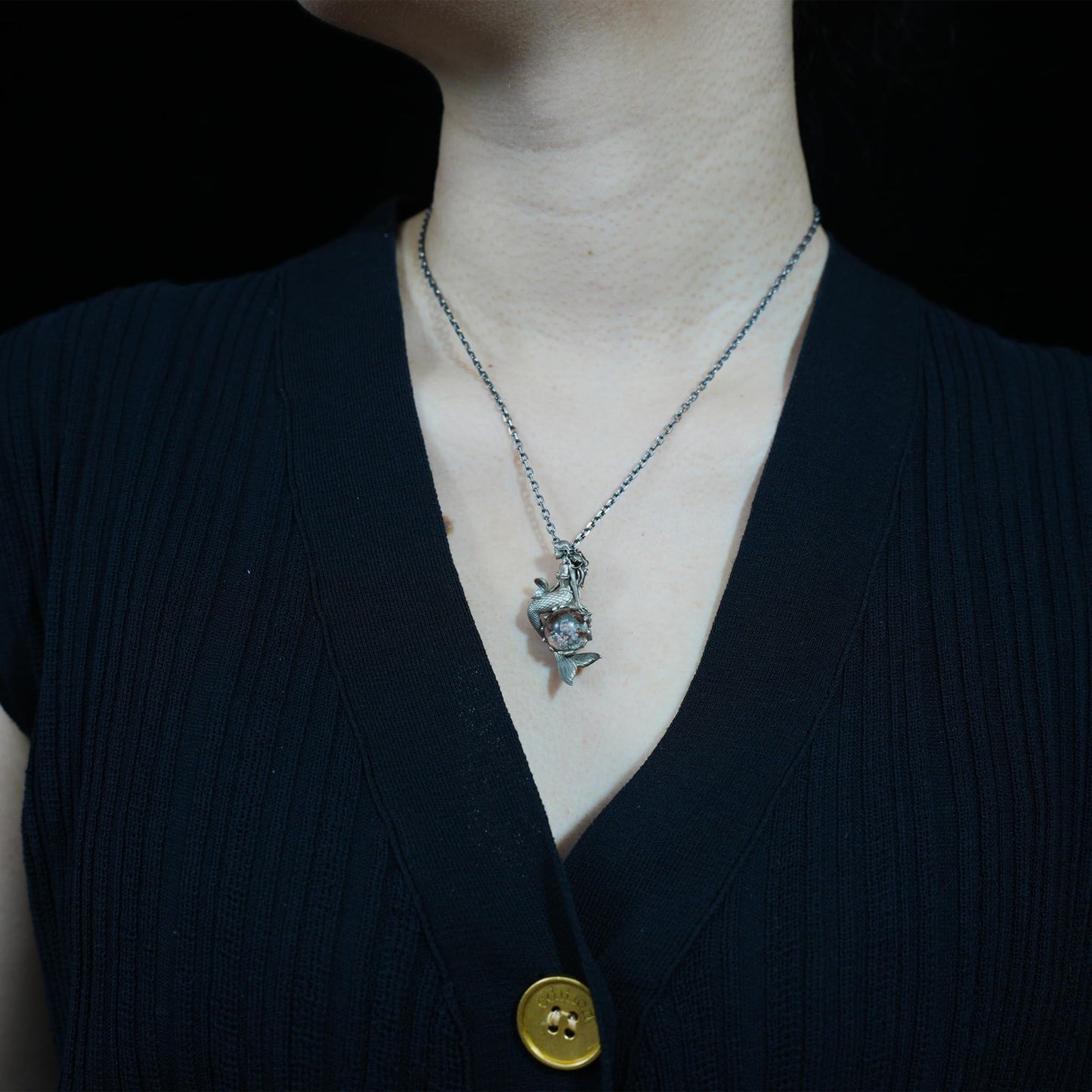 925 Silver Mermaid Pendant with Phantom Quartz & Pearl | Handmade Ocean Fantasy Amulet Necklace | Mythical Sea Spirit Jewelry Gift