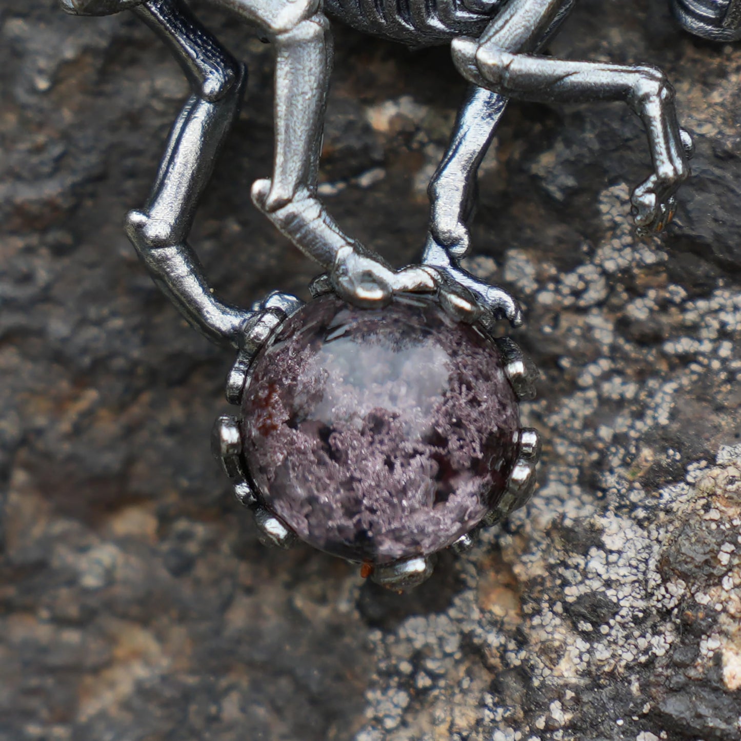 Dark Wings Dragon Pendant | Handmade 925 Silver Gothic Jewelry with Phantom Quartz | Fantasy Amulet for Magic & Mystery Lovers