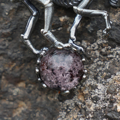 Dark Wings Dragon Pendant | Handmade 925 Silver Gothic Jewelry with Phantom Quartz | Fantasy Amulet for Magic & Mystery Lovers