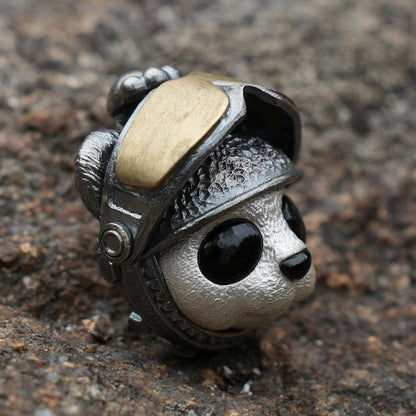 Armored Adventure Panda Pendant | 925 Silver & Brass Jewelry | Movable Sunglasses Design | Whimsical Guardian Amulet for Adventure Lovers