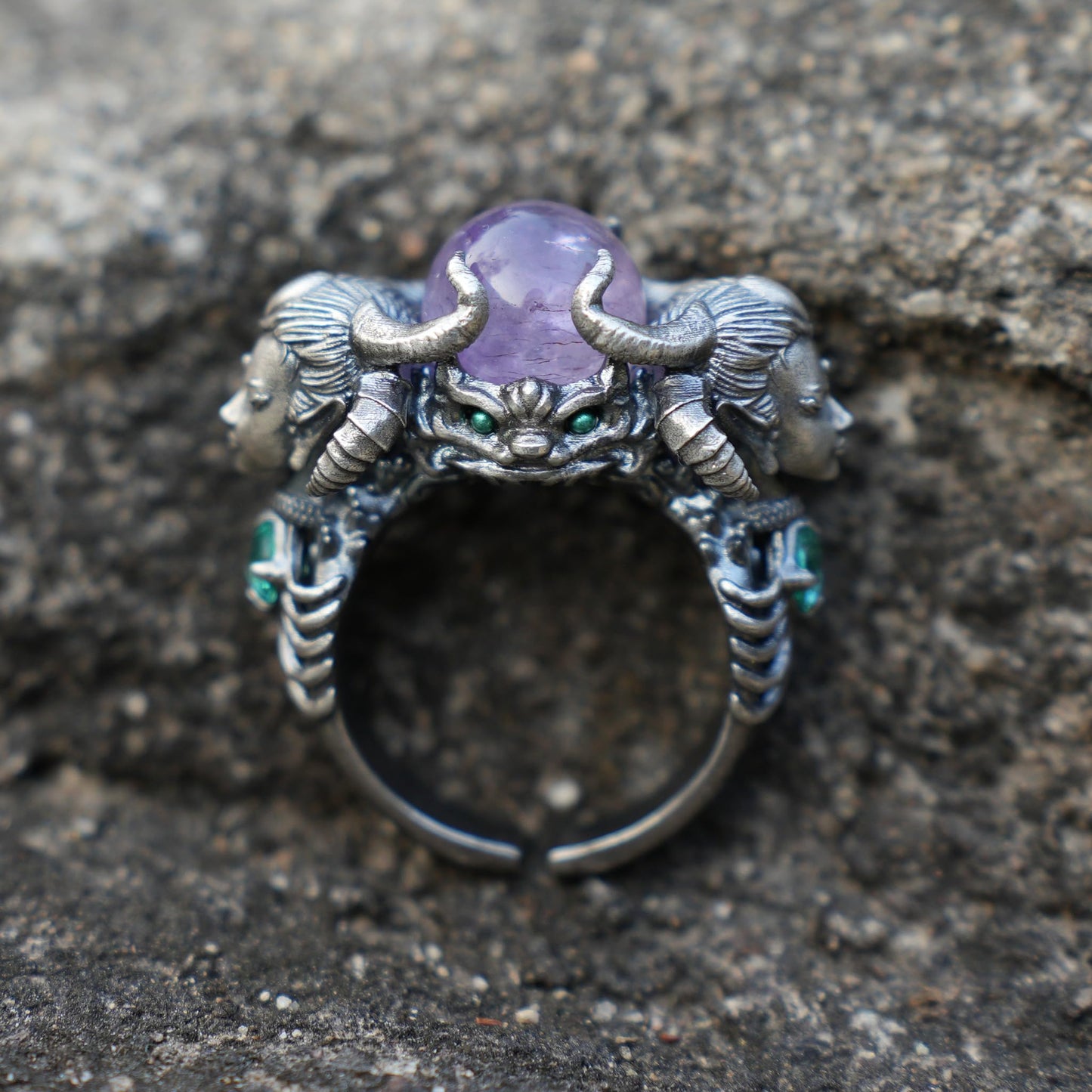 Amethyst & Aquamarine Ring in 925 Sterling Silver | Handmade Fantasy Jewelry | Artisan Gift for Collectors