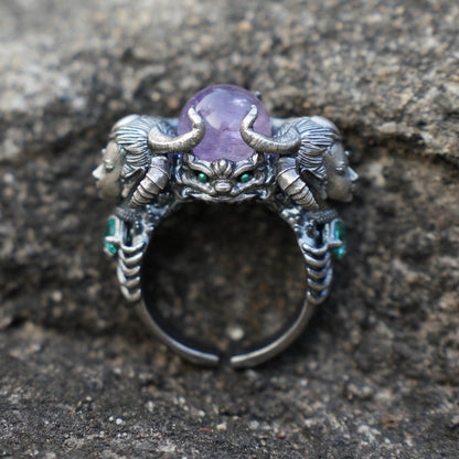 Amethyst & Aquamarine Ring in 925 Sterling Silver | Handmade Fantasy Jewelry | Artisan Gift for Collectors