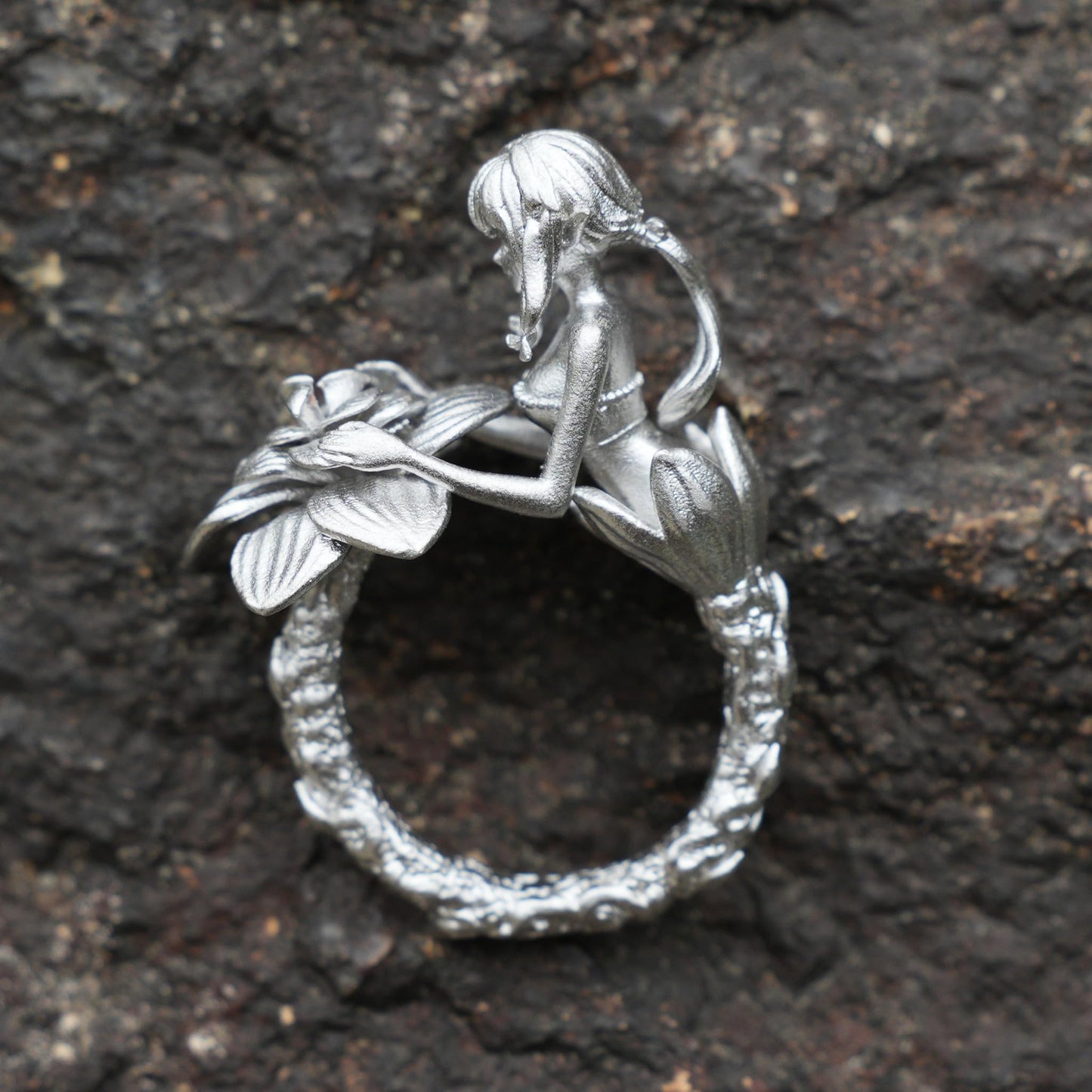 Fairy Flower Ring in 925 Sterling Silver | Handmade Fantasy Jewelry with Phantom Stone | Nature-Inspired Gift for Her