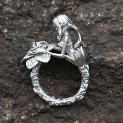 Fairy Flower Ring in 925 Sterling Silver | Handmade Fantasy Jewelry with Phantom Stone | Nature-Inspired Gift for Her