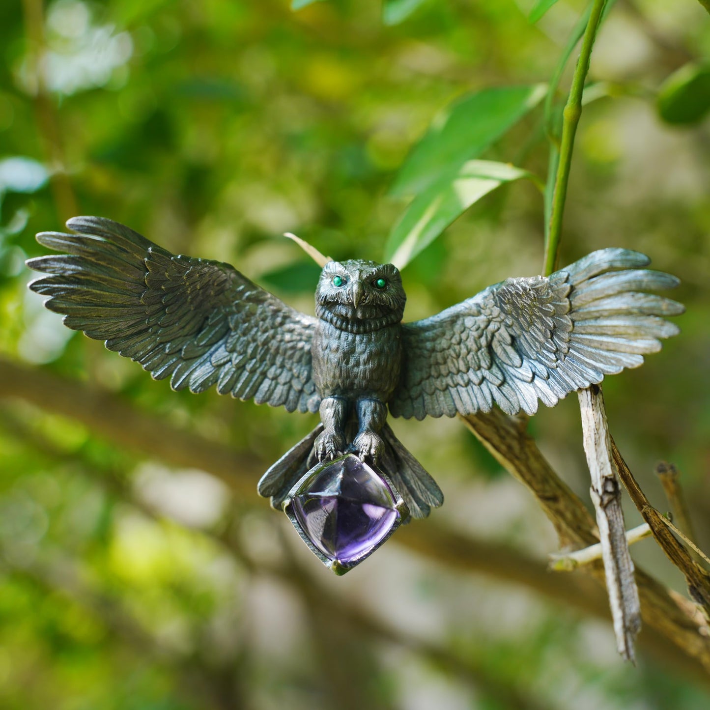 925 Sterling Silver Owl Necklace with Amethyst | Handcrafted Animal Totem Jewelry | Fantasy Guardian Pendant for Wisdom & Focus