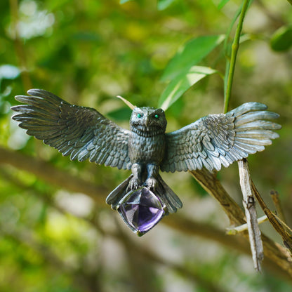 925 Sterling Silver Owl Necklace with Amethyst | Handcrafted Animal Totem Jewelry | Fantasy Guardian Pendant for Wisdom & Focus