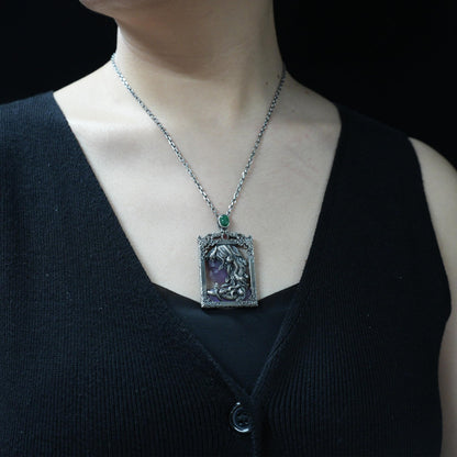 Handcrafted Medusa Pendant Necklace in 925 Silver | Amethyst Mirror & Serpent Hair | Gothic Greek Mythology Jewelry | Feminine Power Gift
