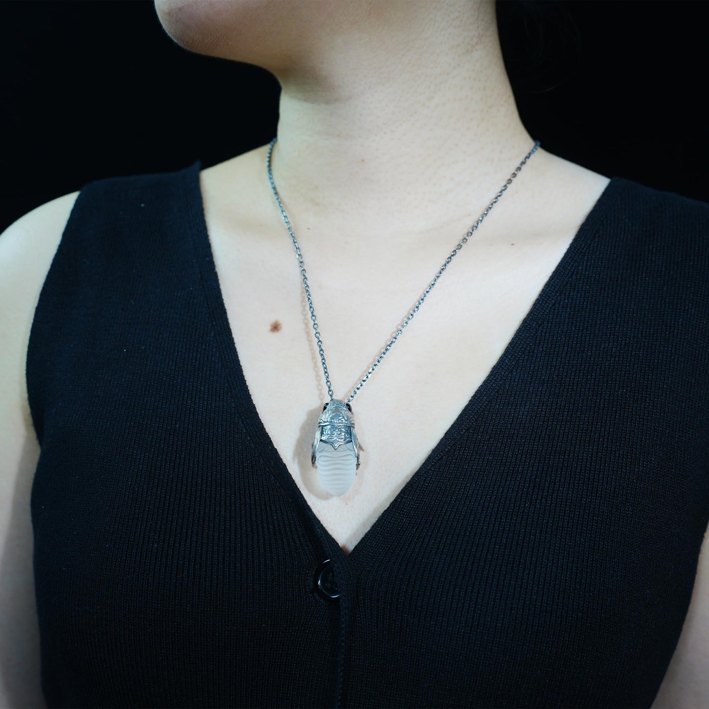 Cicada Necklace | 925 Sterling Silver & Crystal Pendant | Handmade Insect Jewelry Symbolizing Rebirth & Clarity | Nature-Inspired Gift