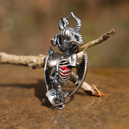 Dark Enchantress Pendant | 925 Sterling Silver Gothic Necklace with Crimson Enamel Heart | Handcrafted Fantasy Jewelry for Dark Aesthetics