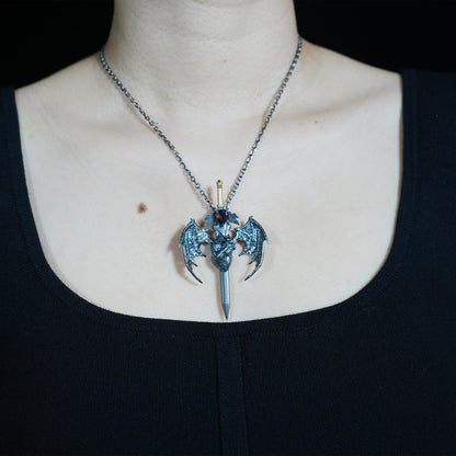 Guardian Heartblade Necklace in 925 Sterling Silver | Garnet Heart Pendant Symbolizing Vitality & Courage | Handmade Gothic Jewelry Gift