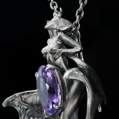 Handcrafted Silver Demon Wing Pendant Necklace | Mystical Banshee Jewelry Symbolizing Strength, Power & Mystery | Unique Gift for Her